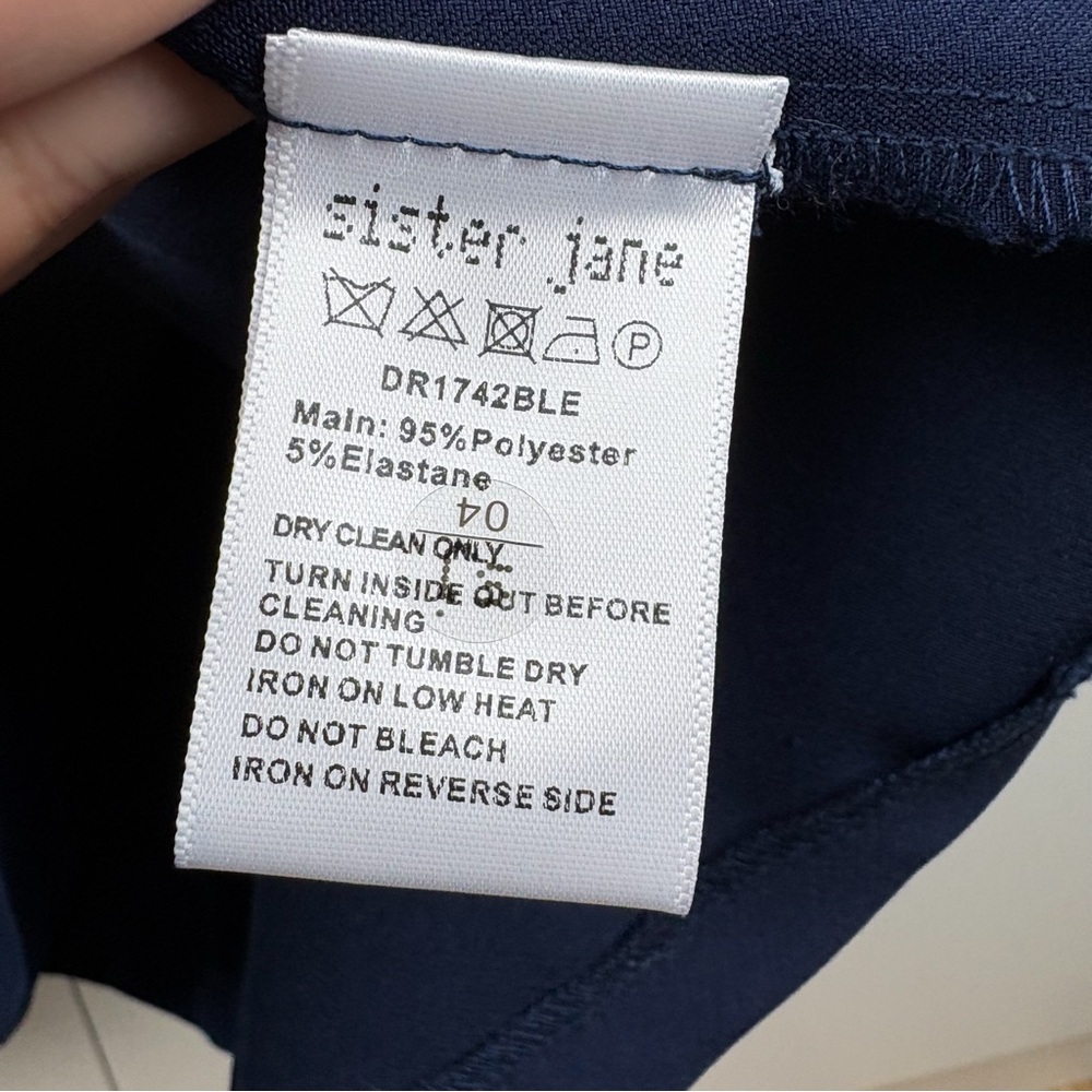 Sister Jane Peter Pant Collar Embellished Puff Sleeve Jacquard Mini Dress Navy - Picture 8 of 9